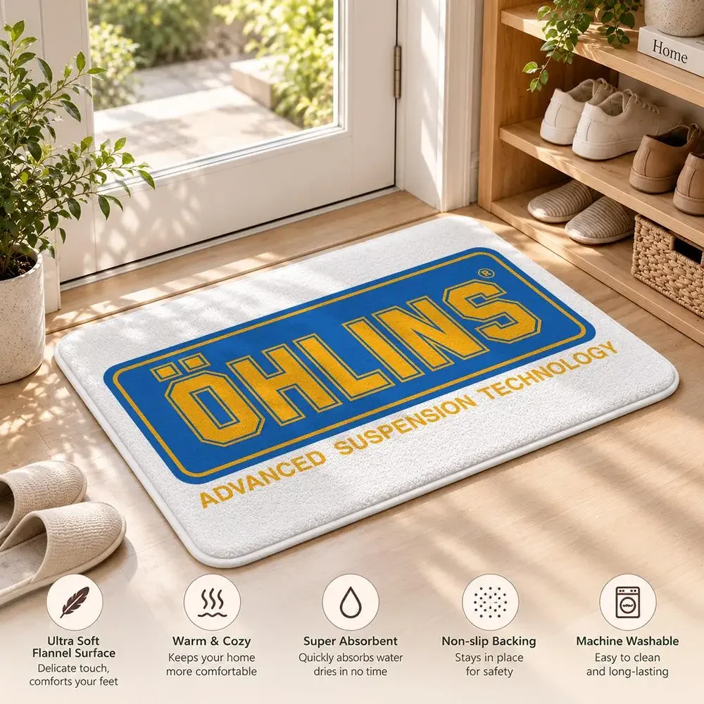 O-Ohlins Racing Car Modification Floor Mat Flannel Rug Soft Non Slip Door MatBathroom Bedroom Kitchen Living Room Home Decor