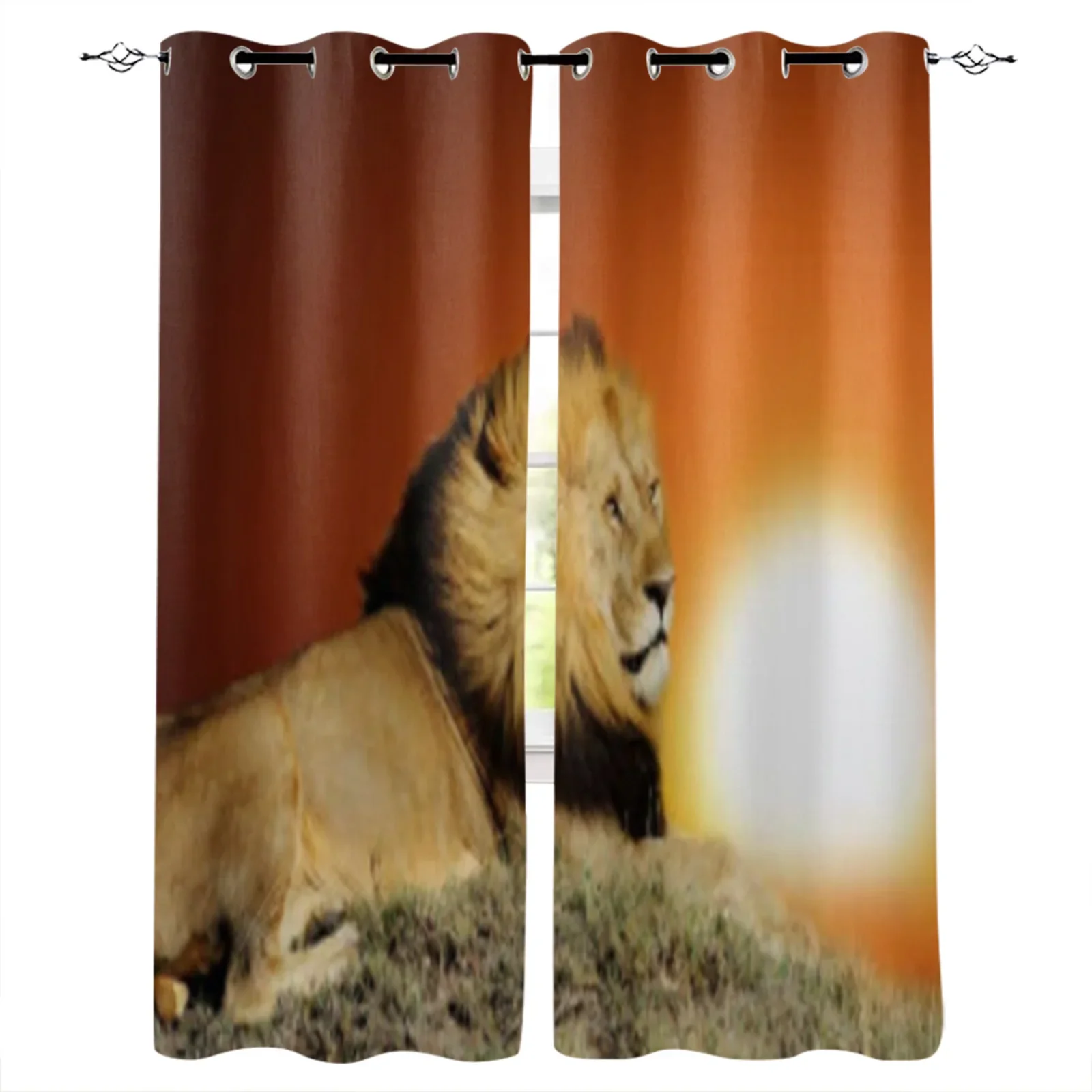 Lion In Grass Dusk Meditation Printing Curtain For Living Room Luxury Bedroom Hotel Curtain Home Decor Window Balcony Drapes