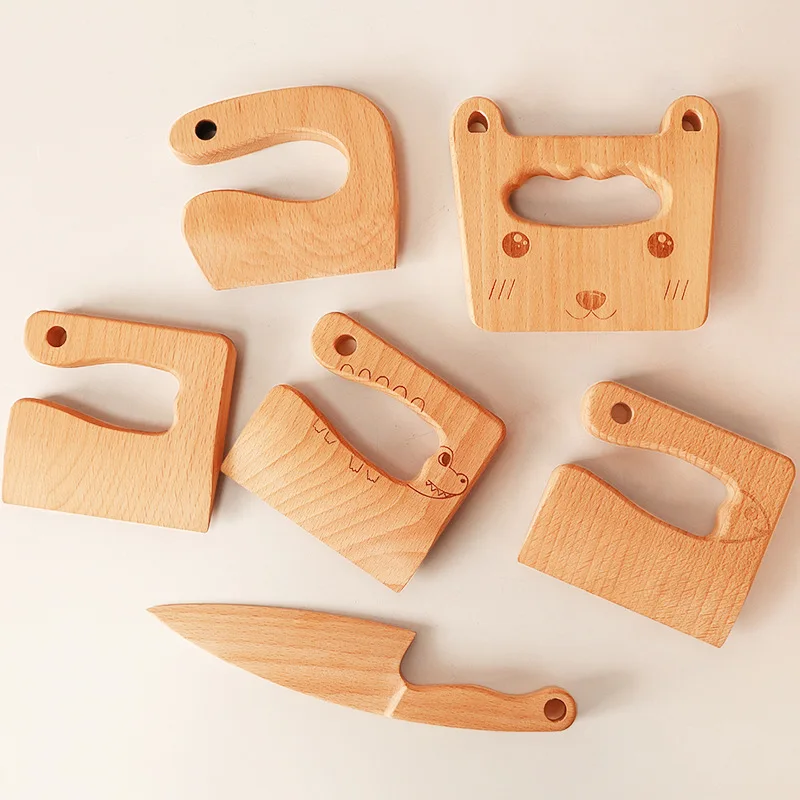 Wooden Children's Knife Montessori Kid Kitchen Knife Cutting Toy Vegetables Fruits Cooking Cutter Fish-Shaped Cooking Class Tool