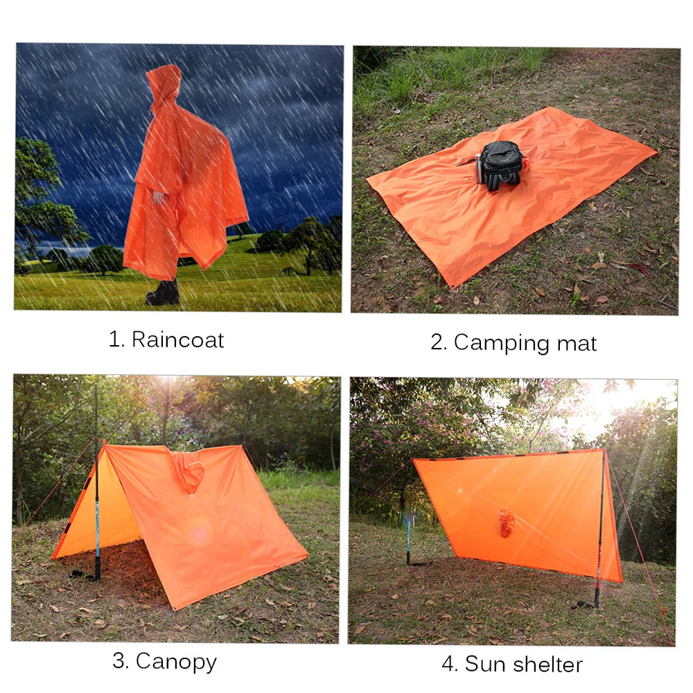 TOMSHOO Multifunctional Lightweight Raincoat with Hood Hiking Cycle Rain Cover Poncho Rain Coat Outdoor Camping Tent Mat