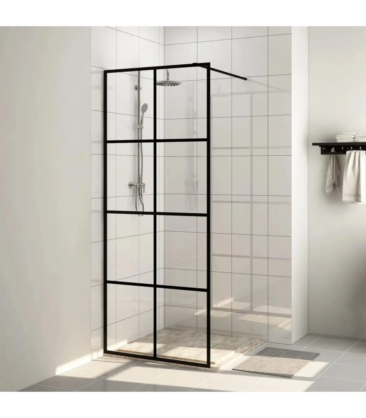 Shower walls and partitions accessible shower screen glass ESG clear black 80x195 cm