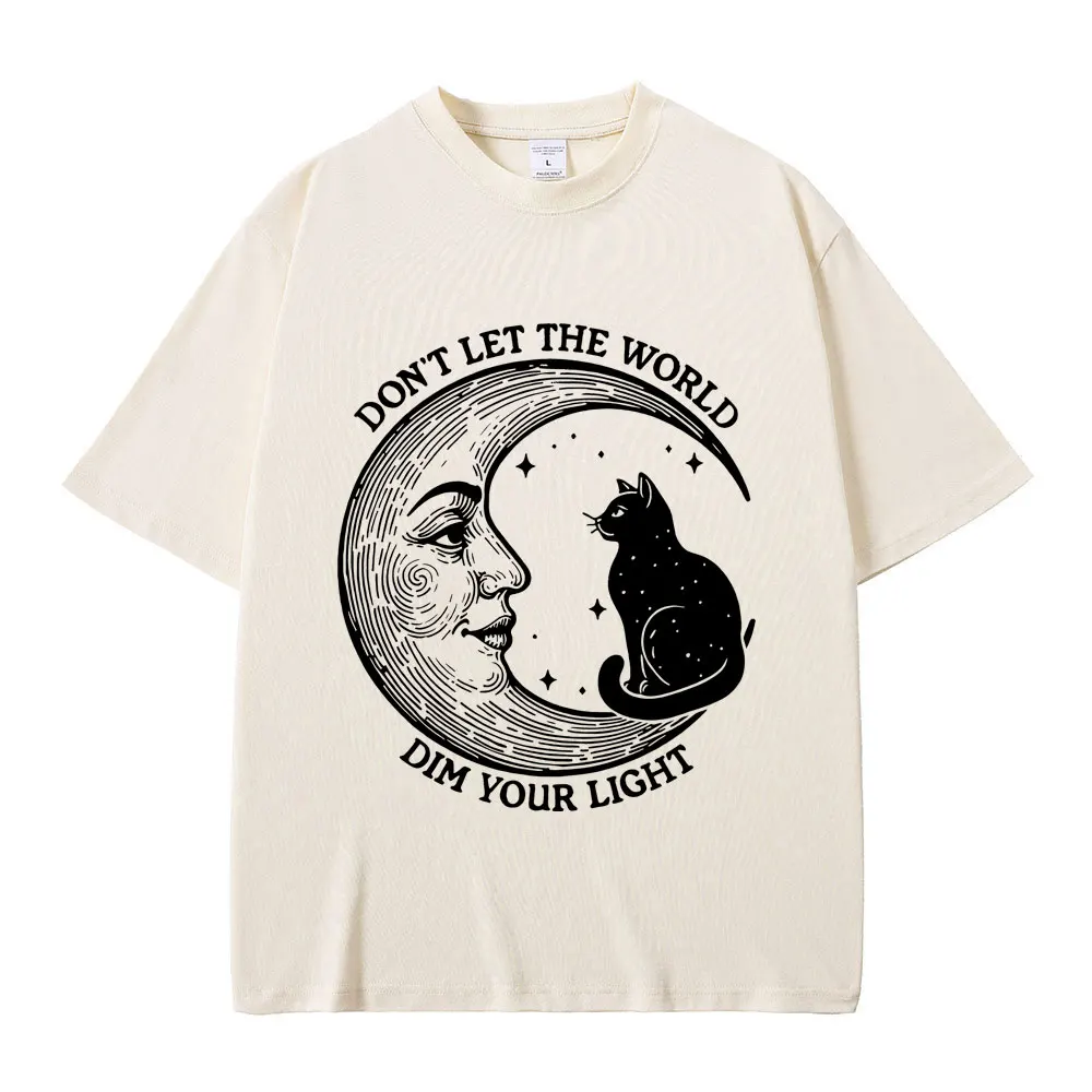 

Celestial Moon Graphic T-shirt Witchy Black Cat Tshirt Don't Let The World Dim Your Light Print Tees Men Women Fashion T Shirts