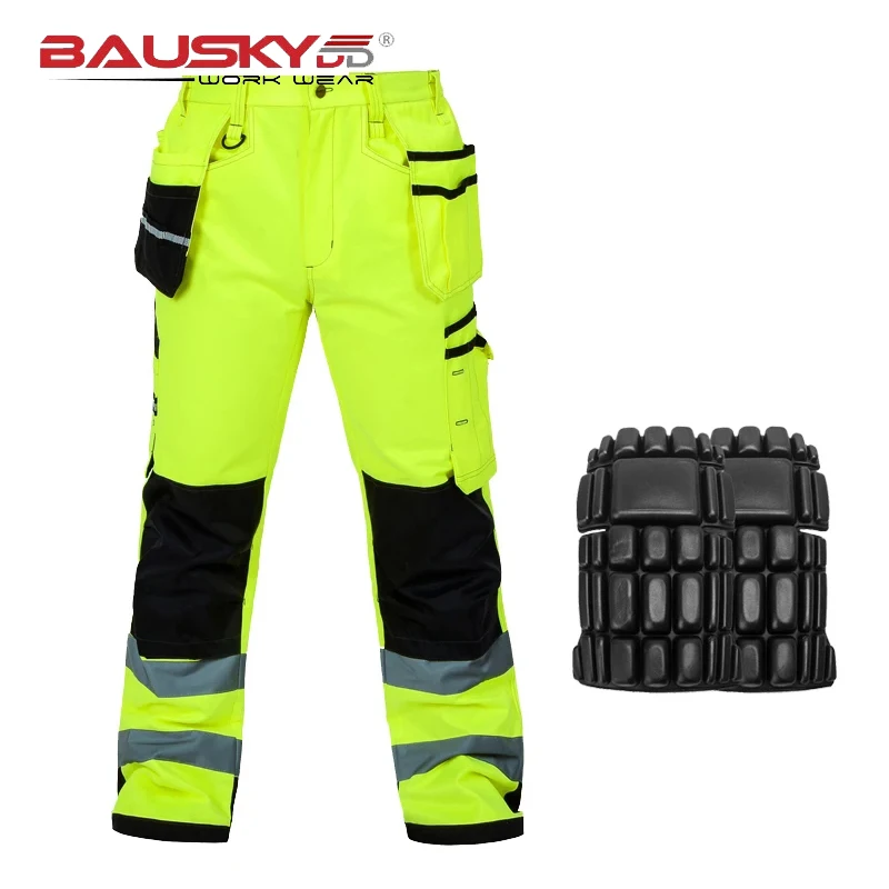 Hi Vis Tool Pocket Pant Functional Safety Workwear Work Trousers Cargo Work Pant With Knee Pads Free Shipping