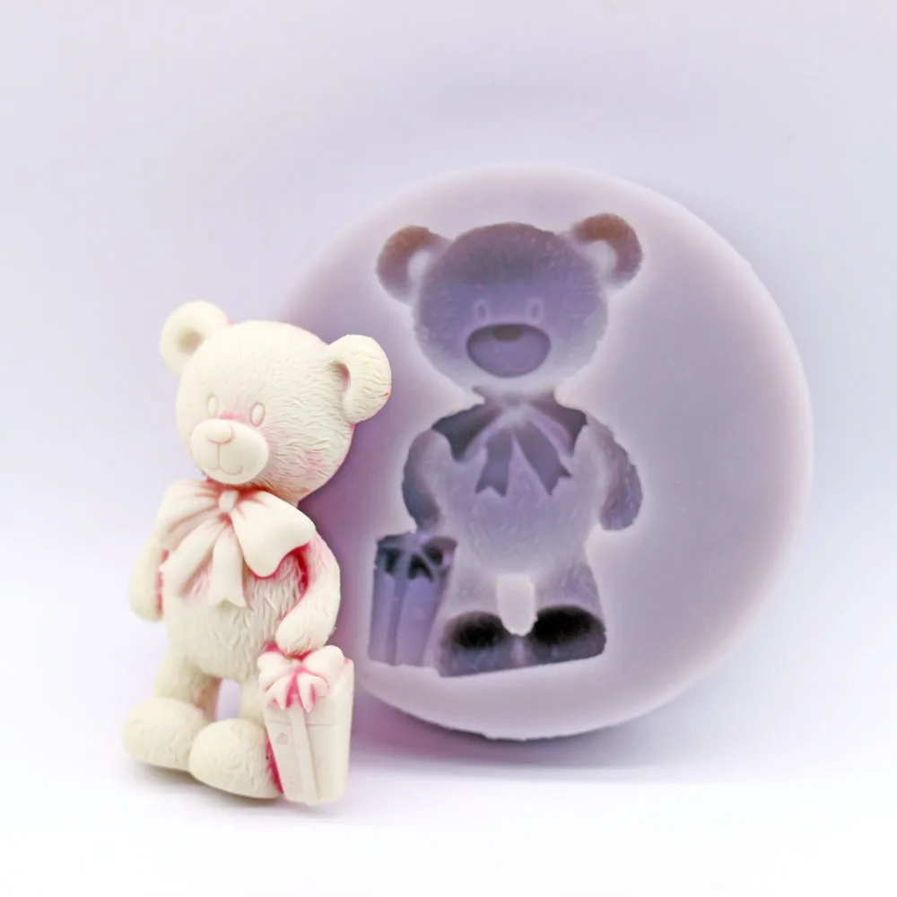 Give Gifts Cute Bear Silicone Mold Birthday Cake Topper Decoration Fondant Craft Chocolate Candy Baking Moulds DIY Resin Polymer