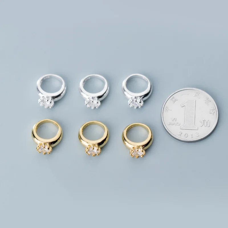 1pc 100% 925 Sterling Silver Ring Design Necklace Charms 12x10mm Connector Silver Zircon Pendants DIY Jewelry Making Bracelets view 5