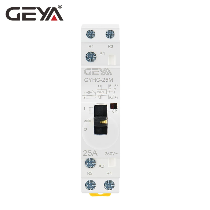 GEYA Manual Type Modular Contactor 2P 16A 20A 25A 2NO or 2NC 220V Manual Control Household Contactor Din Rail Type