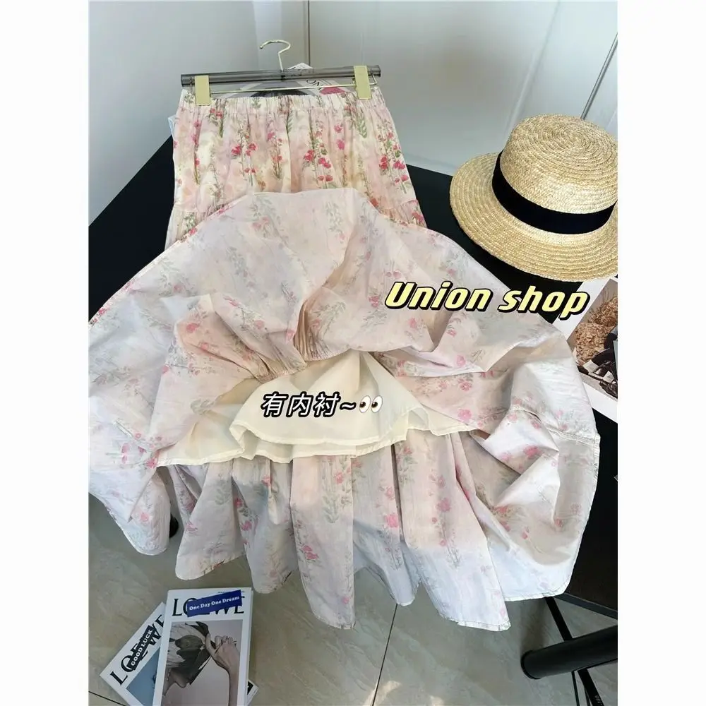 تنورة نسائية وردية اللون للربيع والصيف بخصر عالٍ ونحيفة على طراز المنتجع على شكل حرف A تنورة متوسطة الطول