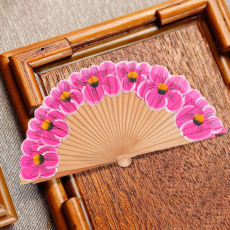 Classical Wooden Hand Fan Handmade Painted Flower Folding Fans Chinese Style Kung Fu Fan Craft Catwalks Dance Cosplay Props