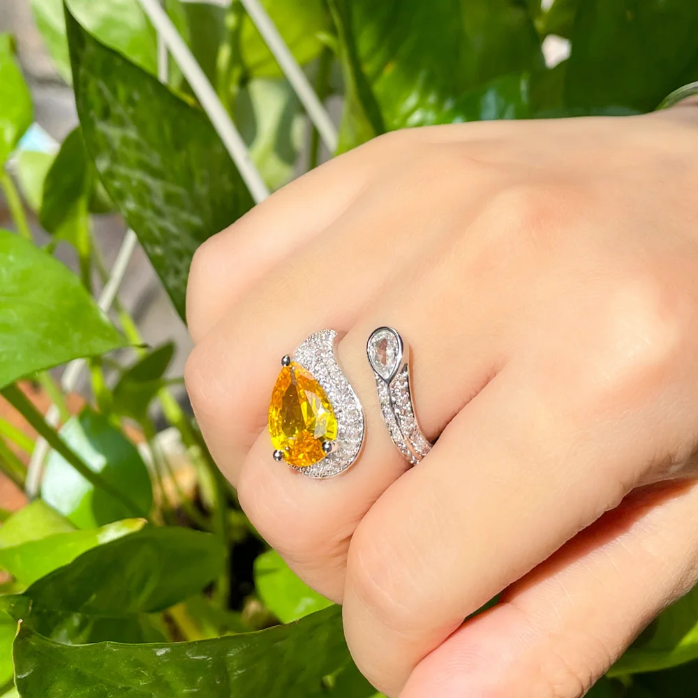 Pera Brand Designer Orange Yellow CZ Crystal Waterdrop Shape Resizable Rings for Women Wedding Prom Proposal Jewelry Gift R173