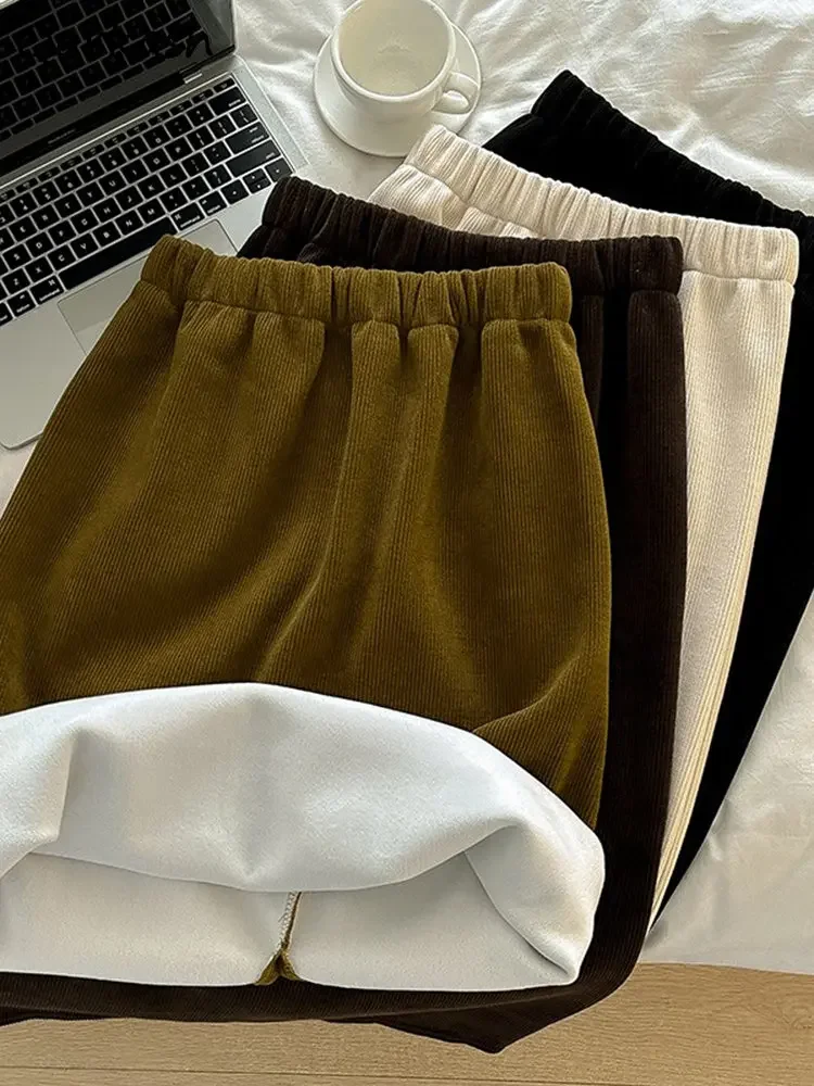 

Бархатные юбки-миди для женщин с разрезом сзади Faldas Ropa Mujer, универсальные теплые, уютные, нежные, однотонные, с эластичной резинкой на талии, корейская мода