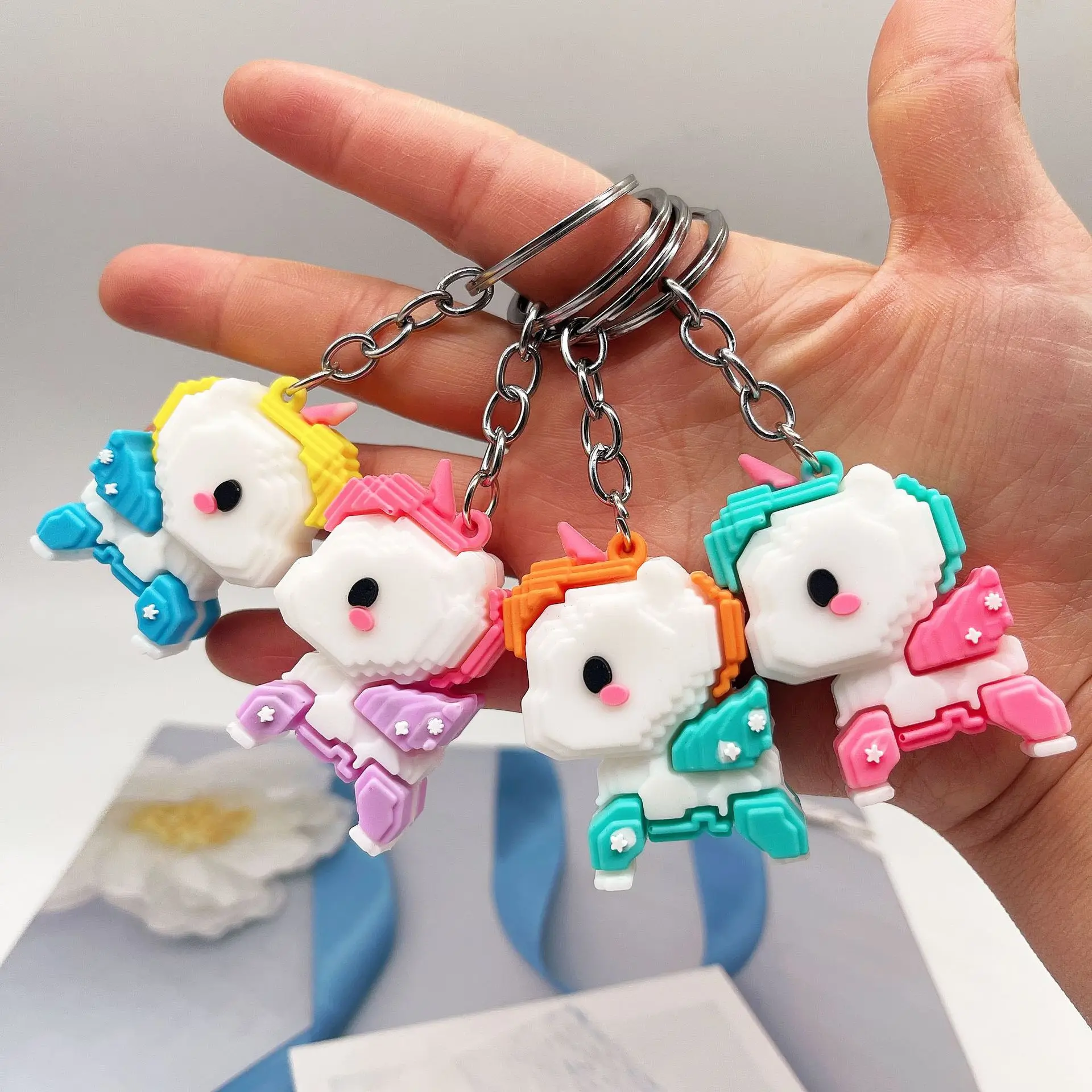 pegasus keychain building blocks unicorn keychain pendant color Pegasus soft plastic keychain activity gift wholesale