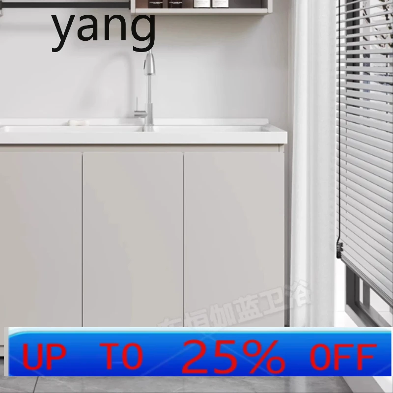 

LMM simple stainless steel balcony laundry cabinet with diagonal washboard integrated laundry pool