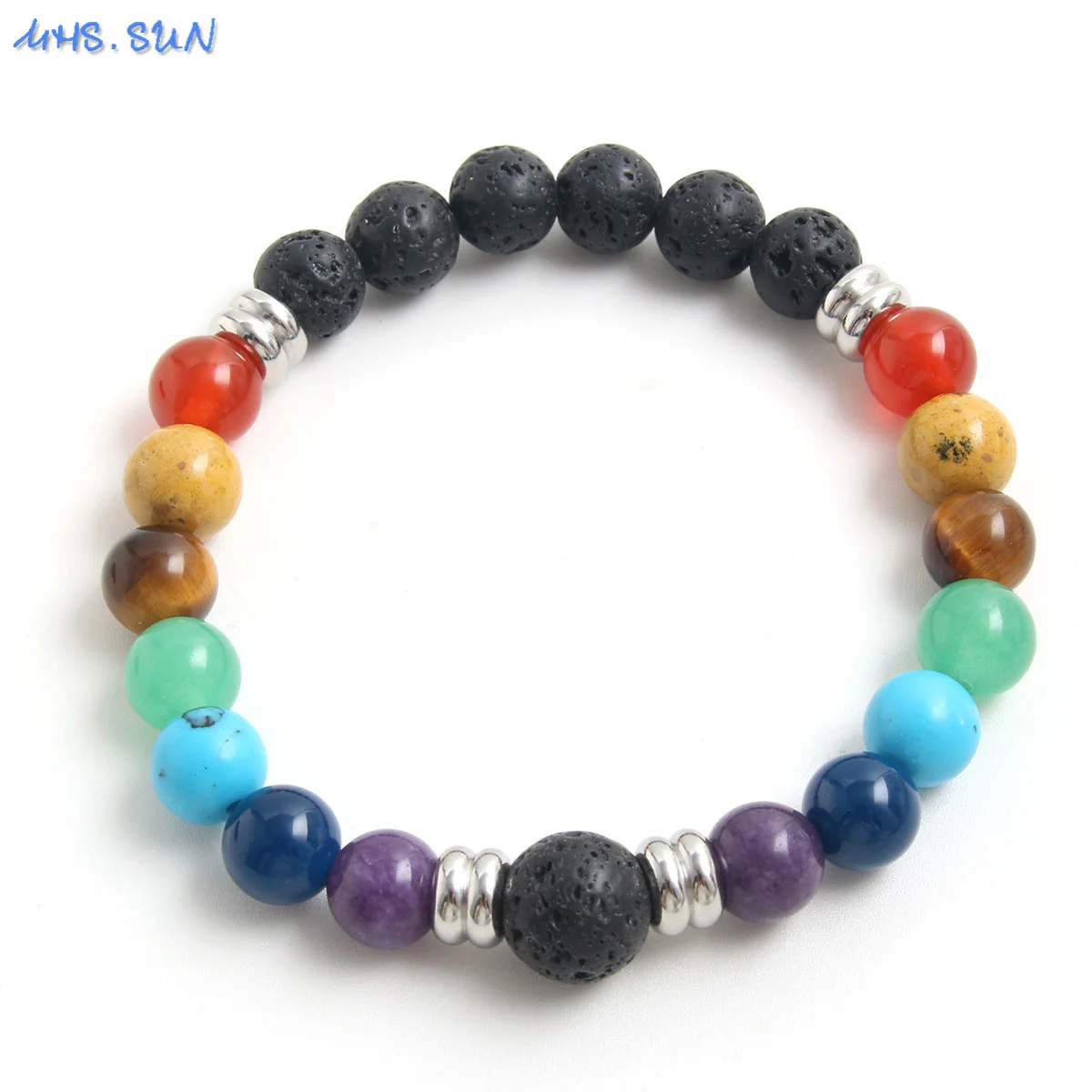 MHS.SUN Charkra Yoga Healing Chalcedony Granite Beads Bracelets Steel Accessories Fashion Natural Stone Jewelry Handmade