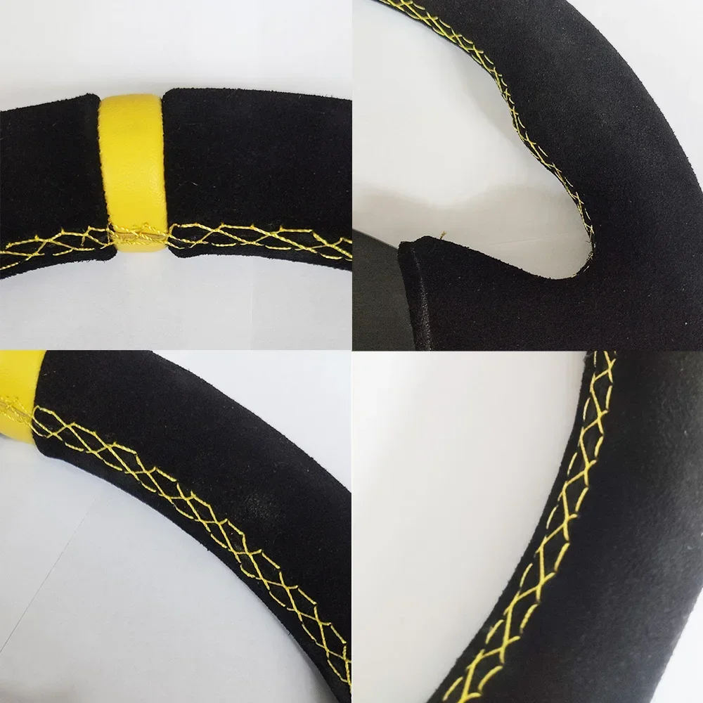 

13inch Racing Steering Wheel 330mm Universal Leather Suede Flat Dish Car Game Sports Steering Wheel mo** logo Car Accessories