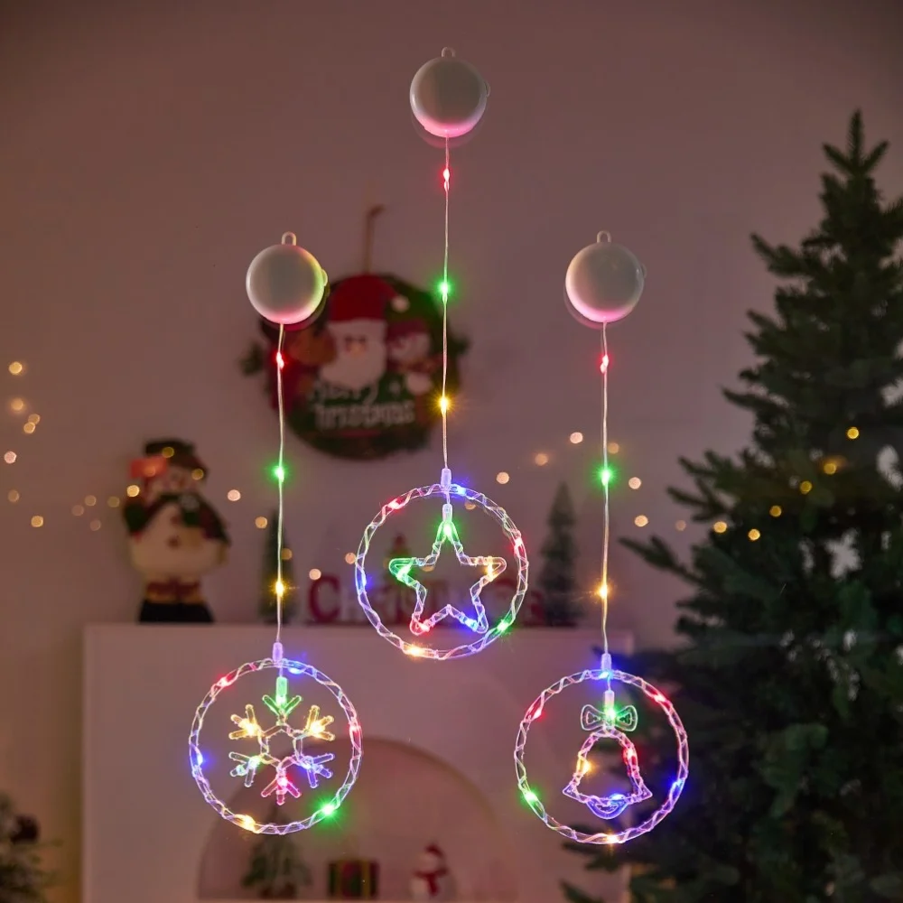 2PC Christmas transparent circular suction cup lamp,Christmas decoration,used for party,room,glass window decoration