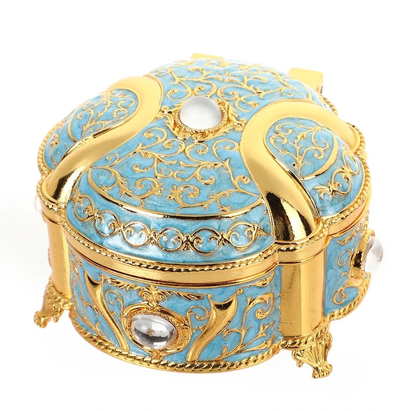 Vintage Curving Metal Zinc Alloy Jewelry Box Creative Enamel Pattern Bracelet Rings Jewel Organizador De Joyas Craftwork Gift