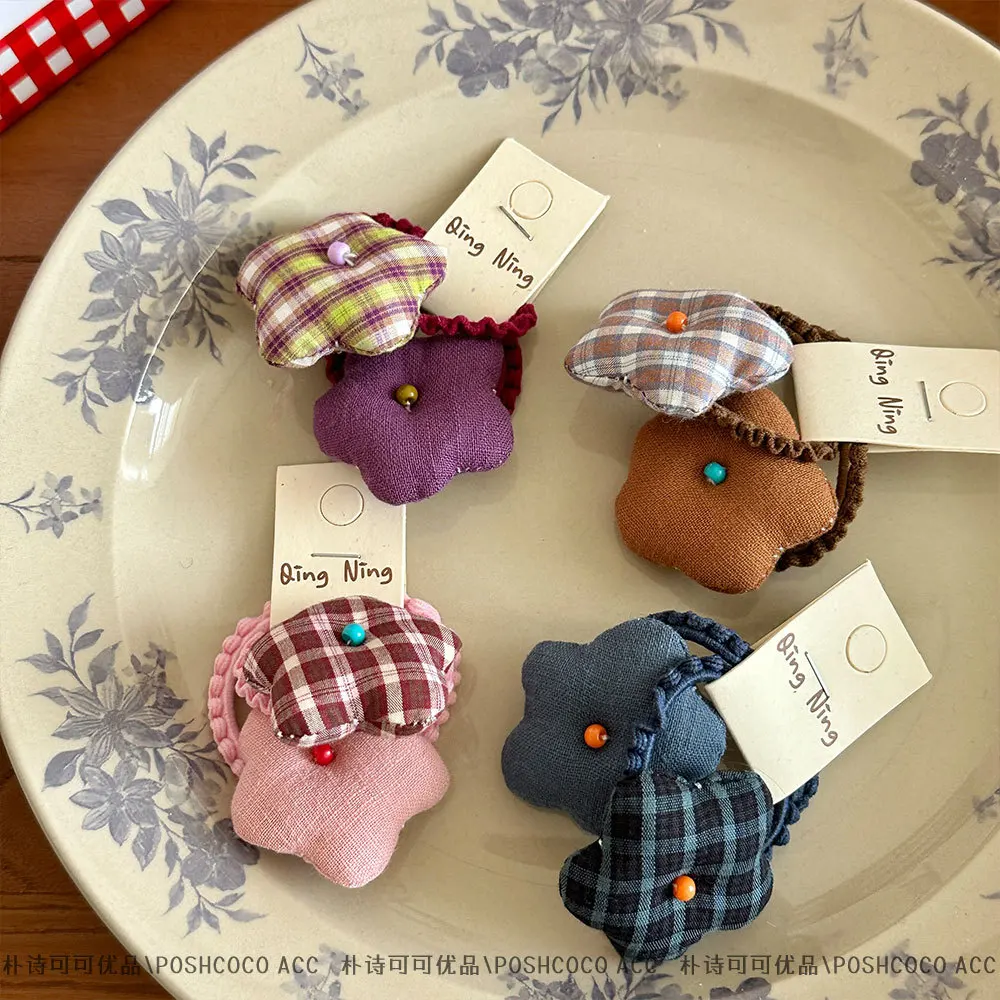 simple-and-versatile-zama-tail-ball-head-cute-children-flower-plaid-hair-rope-rubber-band-women