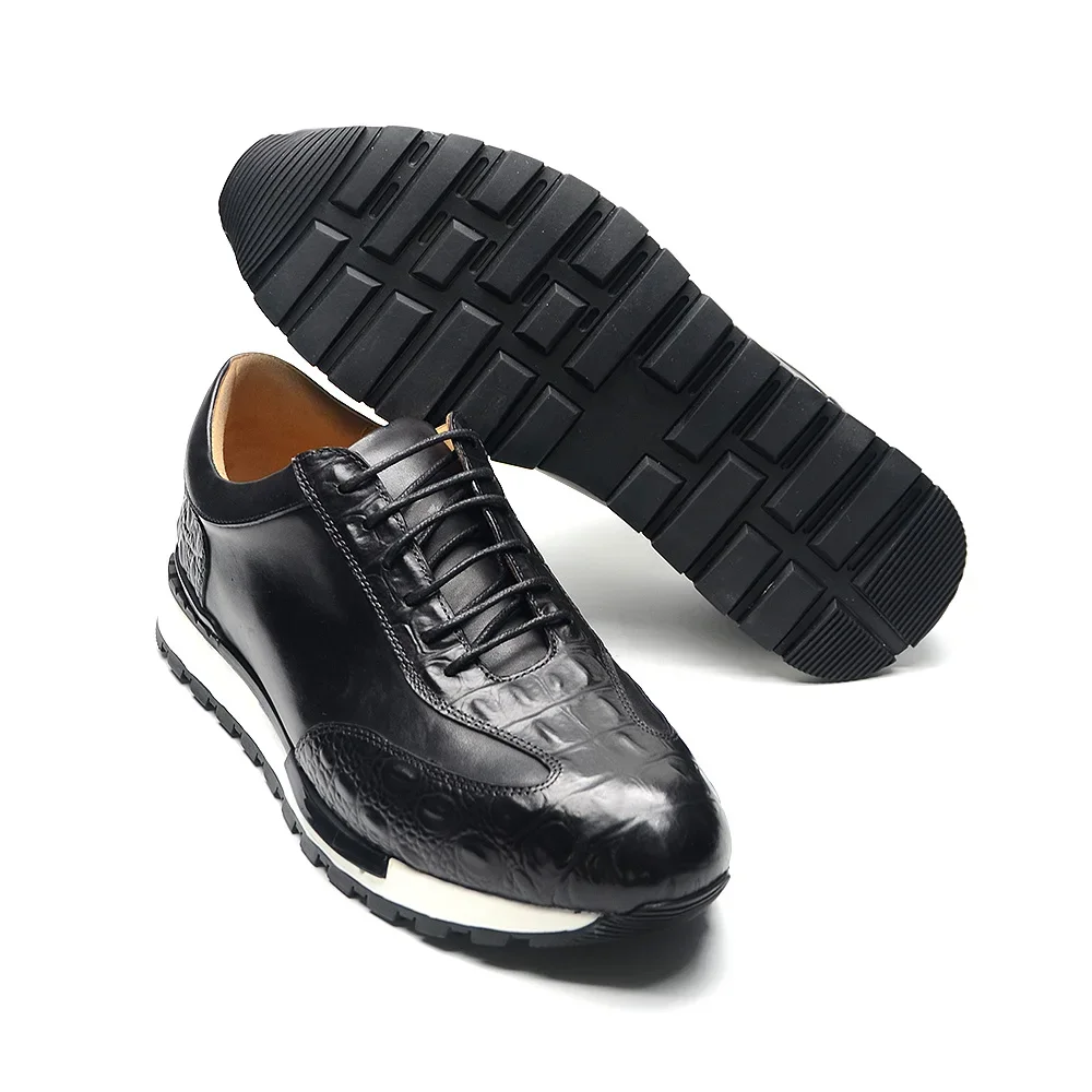 XEBOS Men\'s Oxford Sneaker Cow Genuine Leather Crocodile Pattern Fashion Mens Shoes Lace-Up Business Office Casual Male Footwear