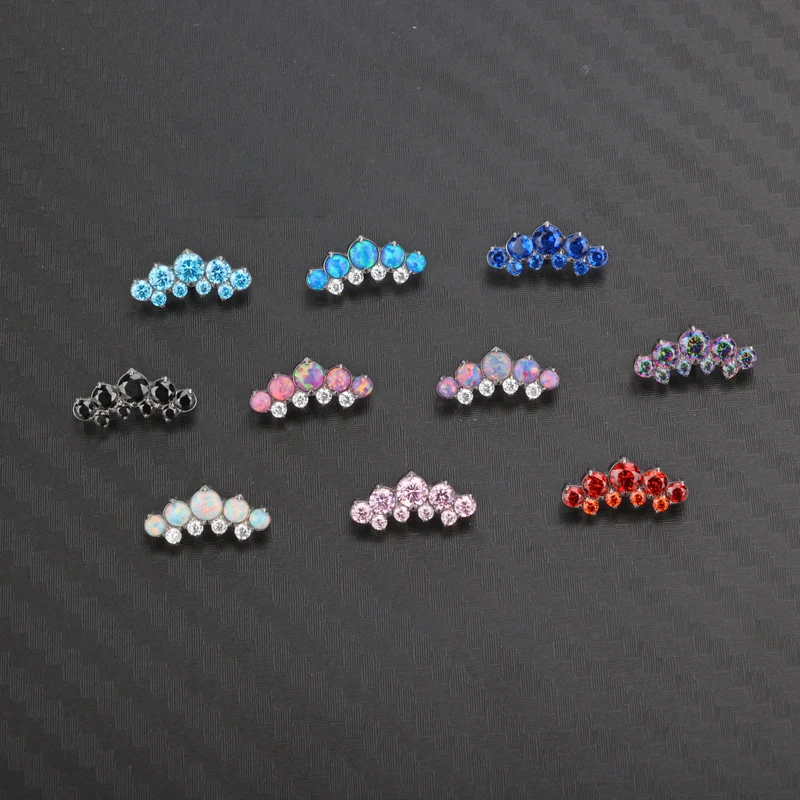 Tanium Opal astm f136 piercing Internally Threaded Labret Zircon Mix Colors Piercing Body Jewelry nose ring Lip Ring Earring