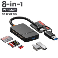 USB C 8-in-1 Card Reader Multi-functional Card Reader Support  SD/TF/CF/MS Card Read 5Gbps Write Read U Disk Flash Card Adapter