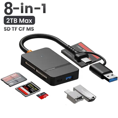 USB C 8-in-1 Card Reader Multi-functional Card Reader Support  SD/TF/CF/MS Card Read 5Gbps Write Read U Disk Flash Card Adapter