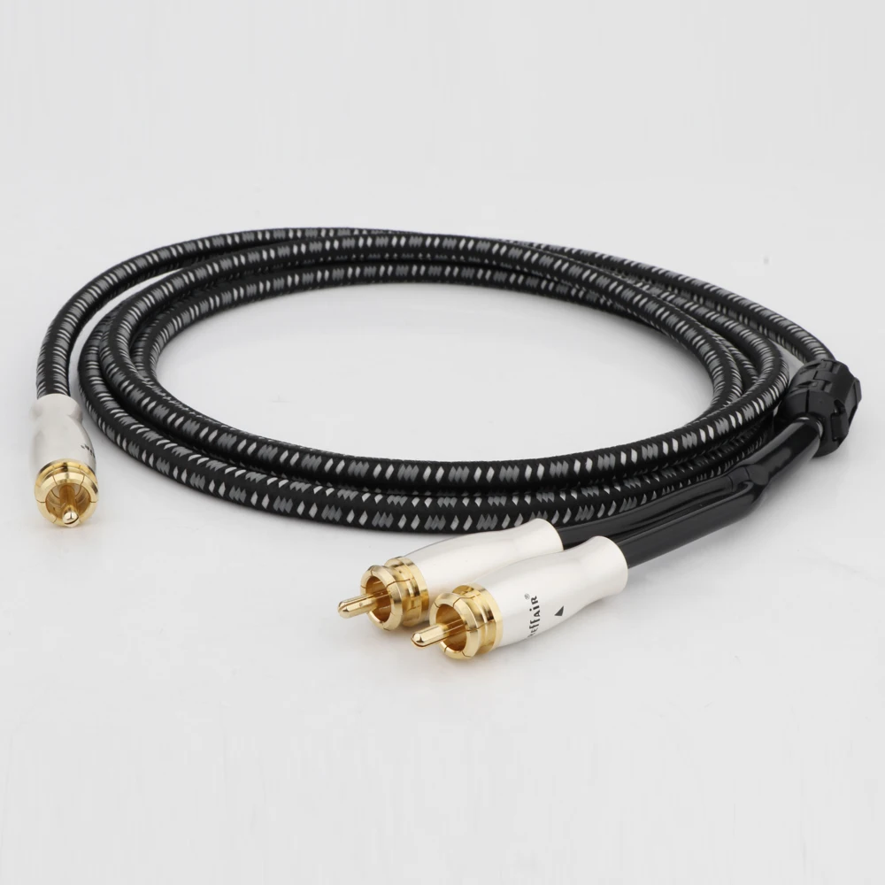 كابل صوت HIFI Rca إلى 2rca 4N OFC مضخم صوت RCA 1 ذكر إلى 2 خط ذكر لمكبر الصوت، DVD، التلفزيون، مكبر الصوت