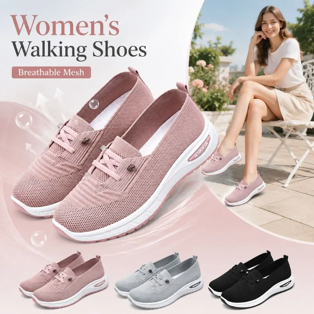 Breathable Women's Walking Shoes Lightweight Comfort Casual Sneakers Non-slip Mesh Holes Slip on Sneakers Travel Outdoor Home