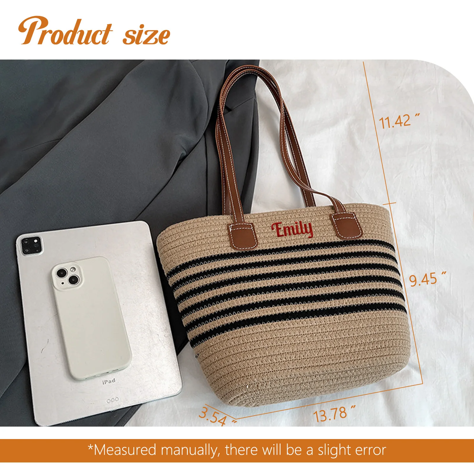 Personalized Embroidered Straw Tote Bag, Large Capacity Woven Shoulder Bag, Custom Name Beach Handbag for Vacation Travel