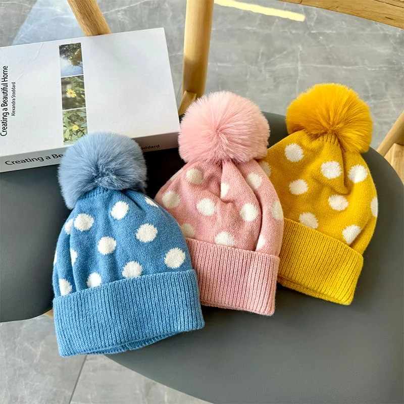 Children's warm hat winter baby brown sugar bobo knitted hat boys and girls double-layer thickened woolen hat foreign fashion