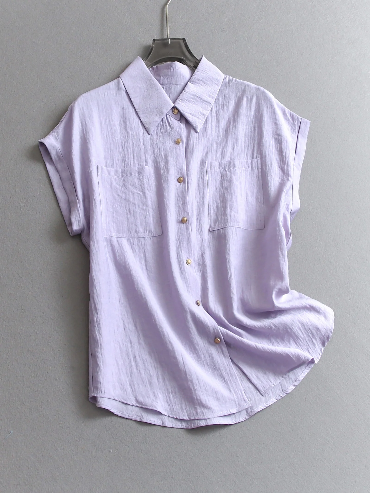 

Lcellose Blend Cool Feeling Breathable Soft Skin Loose Fit Short Sleeve Turn down Collar Versatile Women's Shirt T695