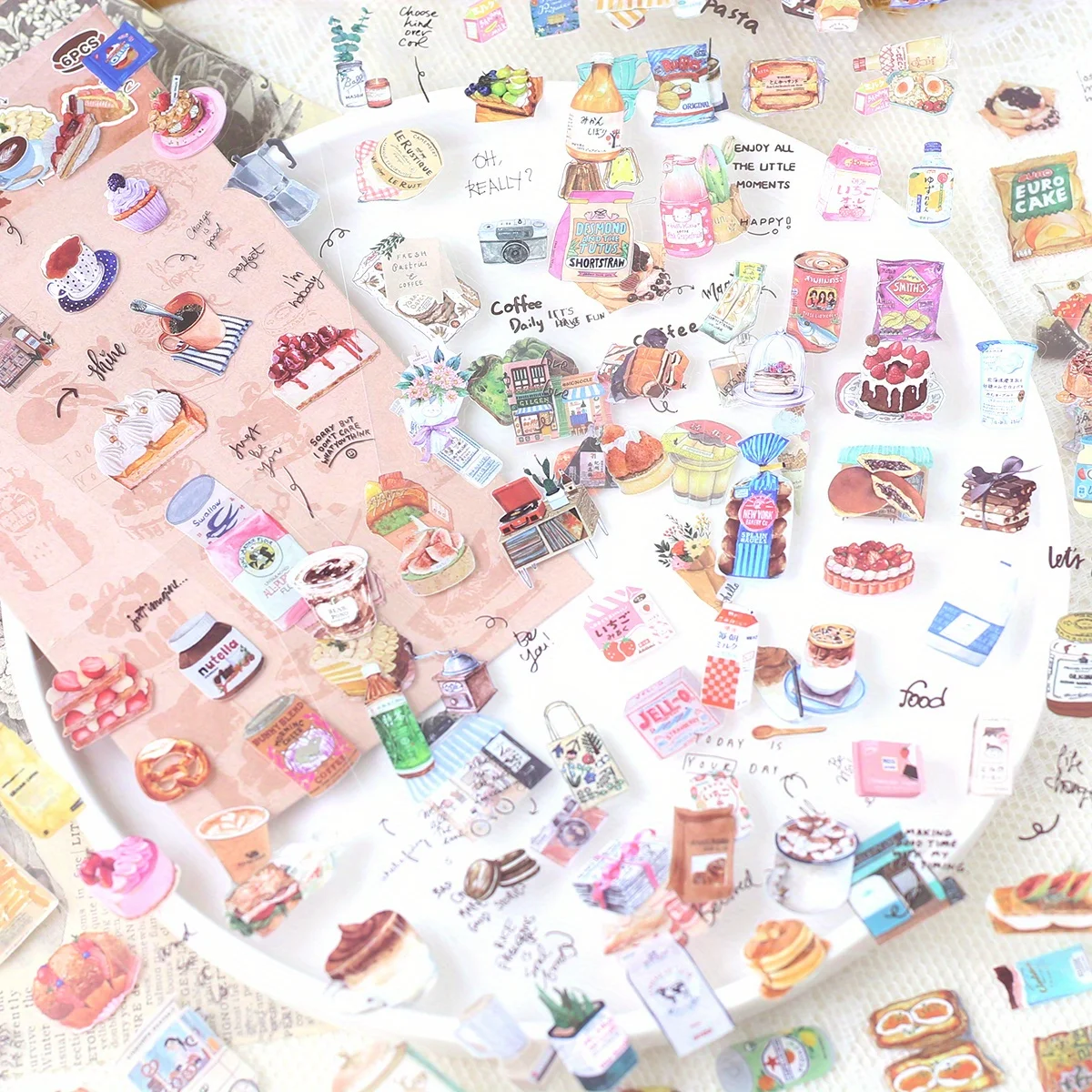 6sheets Scrapbook Stickers Vintage Embelishment Sticker PET Material for Scrapbooking Journaling Materials Craft Daily Planner