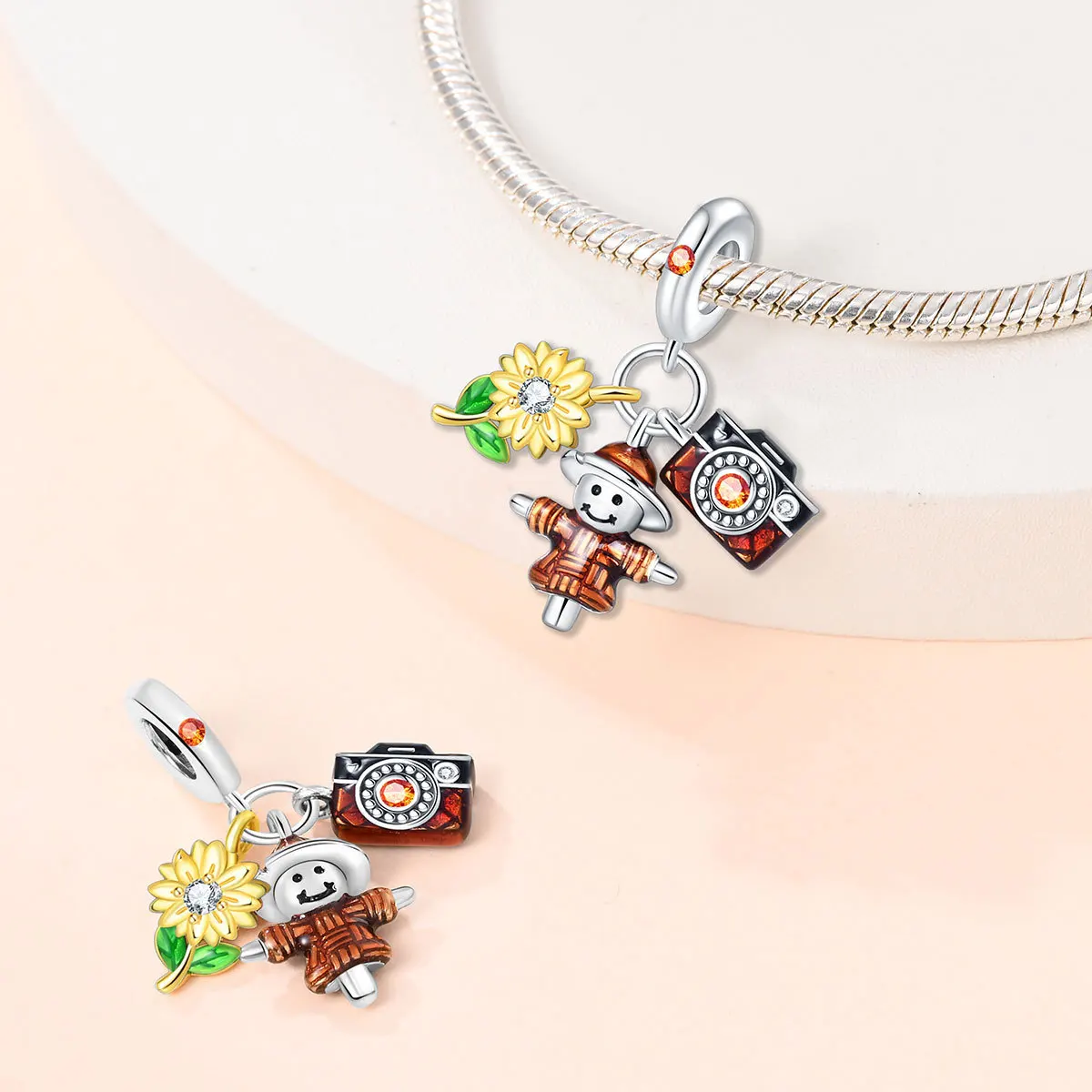 Original Charms Silver Plated Beads Fit Braceletsdiy Women Gift Accessory Squirrel Maple Leaf Pumpkin Sunflower Crystal Pendant