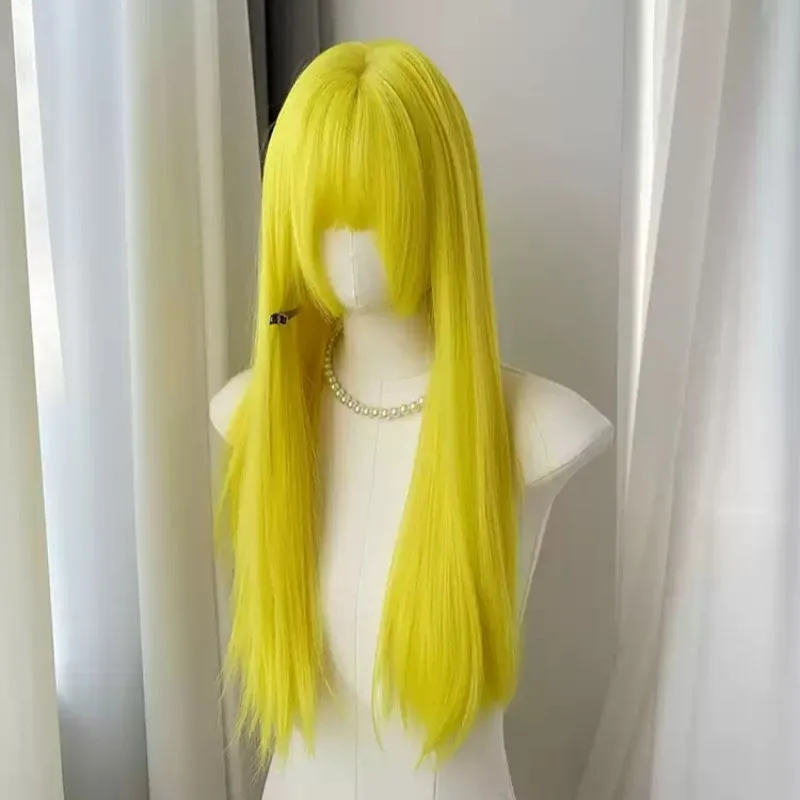 Lemon Yellow Long Straight Wig for Women, Princess Cut Full Head Wig, Cosplay Party Daily Wear Synthetic Hair Wig