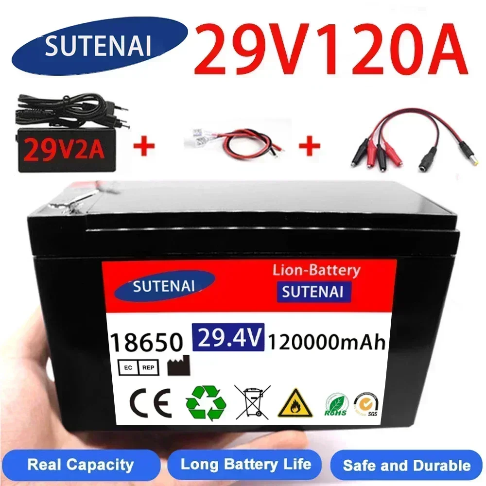 29v 120A Li Ion 18650 batería de litio para vehículo eléctrico 24V- 29V 35Ah 120Ah BMS incorporado 30A de alta corriente