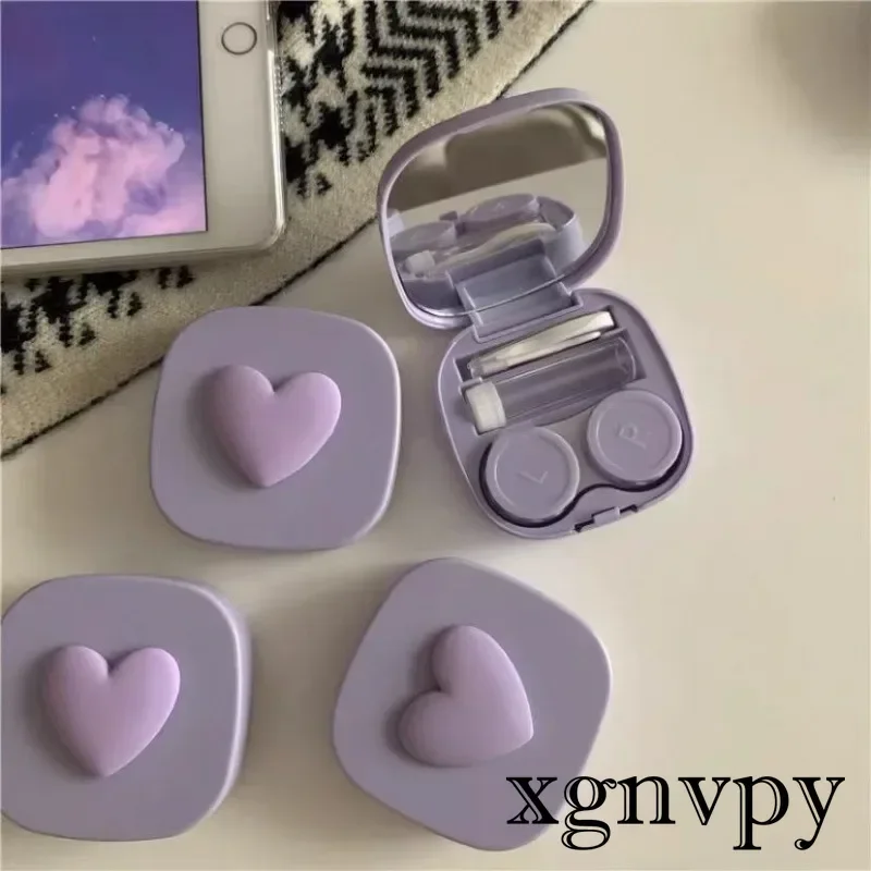 Xgnvpy-Mini estuche con forma de corazón para mujer, Kit de viaje para lentes de contacto con ojos encantadores, con espejo, 2023