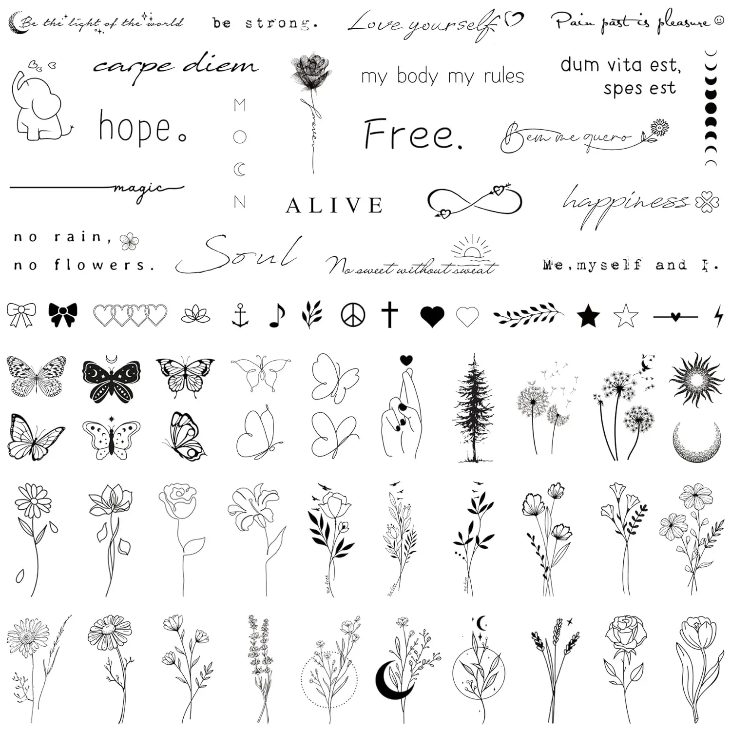 

Realistic Temporary Tattoos for Women - 60 Sheets Tiny Small Removable Adult Fake Tattoos,185 Pcs