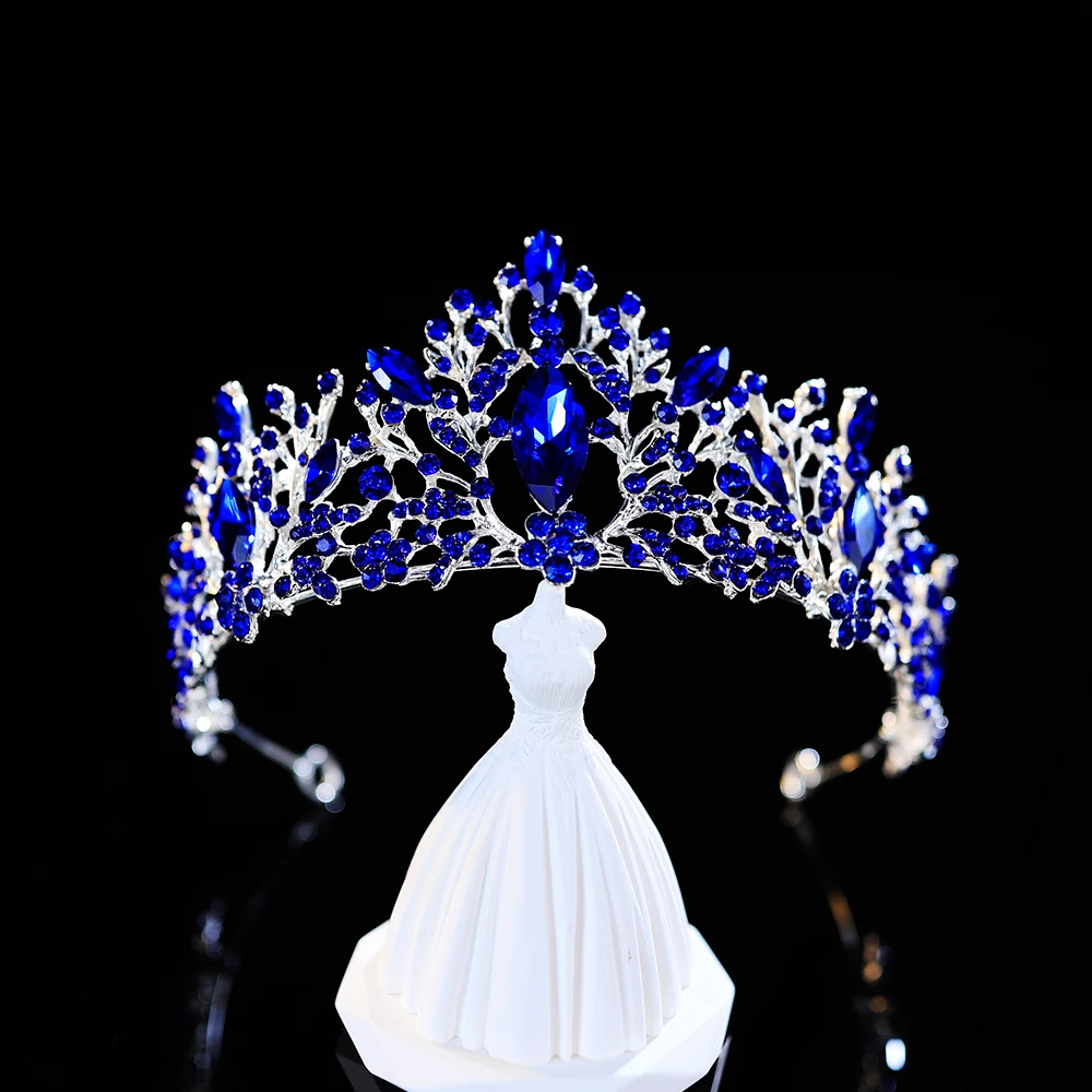 Wedding Hair Tiara Rhinestone Bridal Crown Classic Blue Tiaras Party Birthday Gift Prom Dress Accessories Headwear