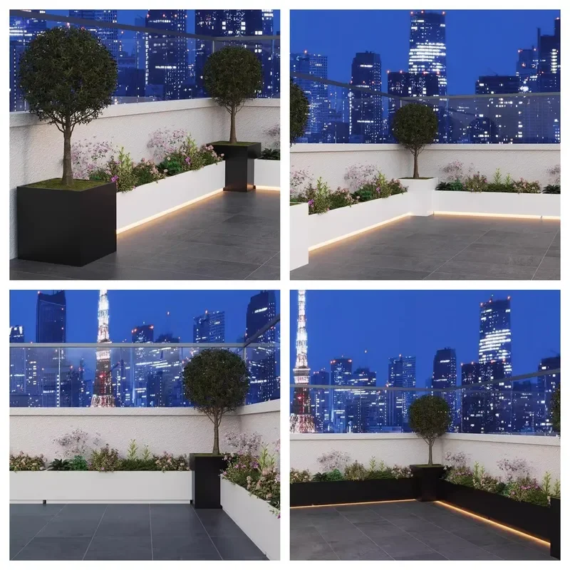 For Outdoor Balcony Courtyard Garden Terrace Stainless Steel Luminous Flower Box Planter Bed Landscape Planting Container