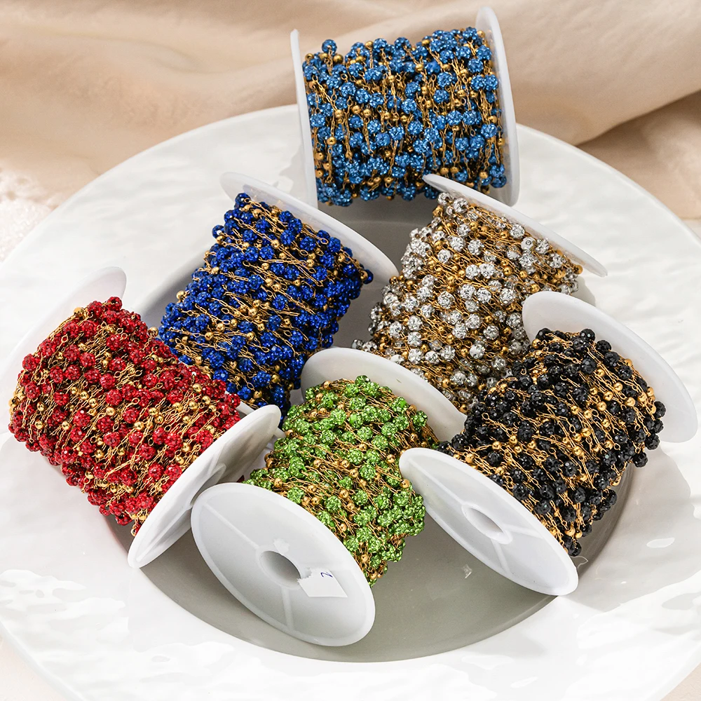 1 Meter Edelstahlkette in Goldfarbe mit Bunten Perlen für DIY Armband Halskette Schmuckherstellung Bastelmaterial – Detail 2