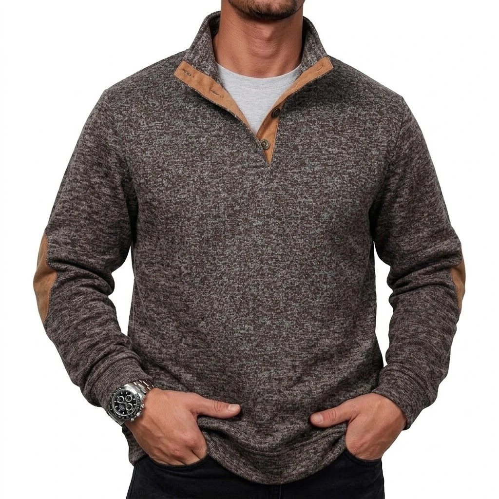 Herren-Sweatshirt mit Stehkragen und Knöpfen, Langarm, Thermo-Pullover, Hoodie, Herbst, Casual, Mock-Neck-Jacke, Sportoberteil – Detail 5