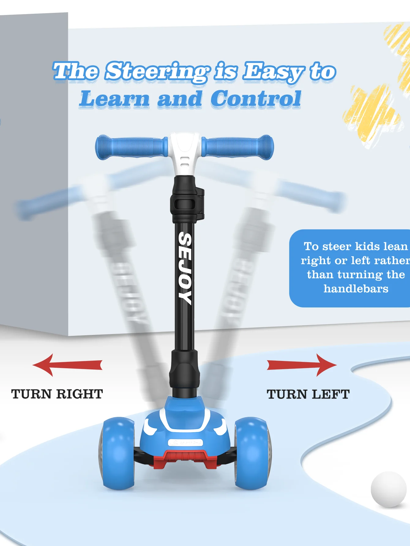 Sejoy 3-in-1 Kids Kick Scooter Driewielig met LED Knippert Lichtgewicht Kindervoetscooters In hoogte verstelbare scooter Sit/S
