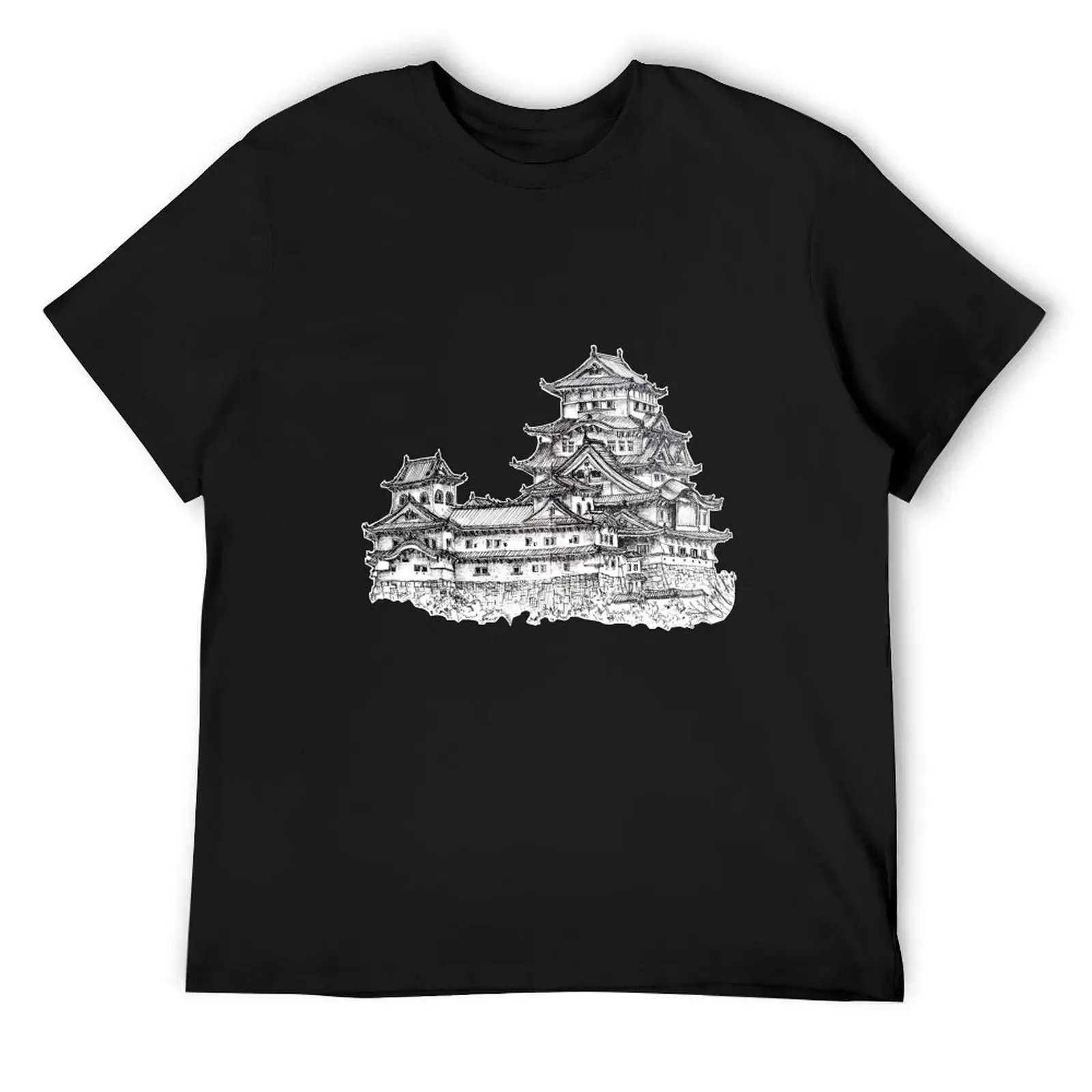 Himeji Castle Japan Ink Artwork Illustration T-Shirt boys animal print cheap stuff summer clothes T-shirt men