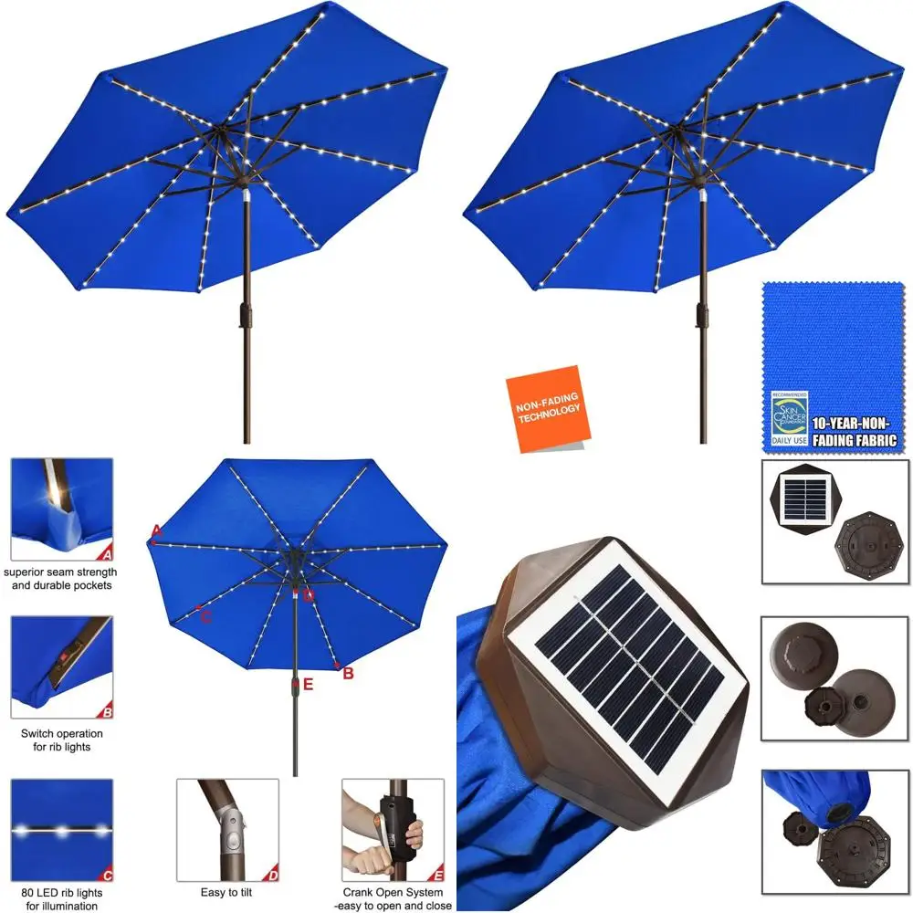 

10-Foot Durable Solar LED Patio Umbrella with Ventilation, Royal Blue