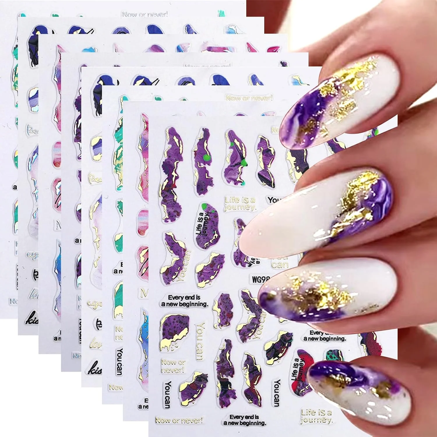 1PCS Y2k Nail Stickers Boho Marbled Stickers For Nails Romantic Flowers Nail Decals For Ladies Manicure Decoration Nail Supplies