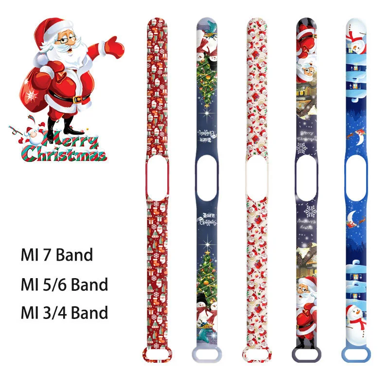 For Xiaomi Mi Band 7 6 5 4 3 Christmas Santa Series Strap replace Straps Bracelets Silicone Watch for MI Band Wristband Strap