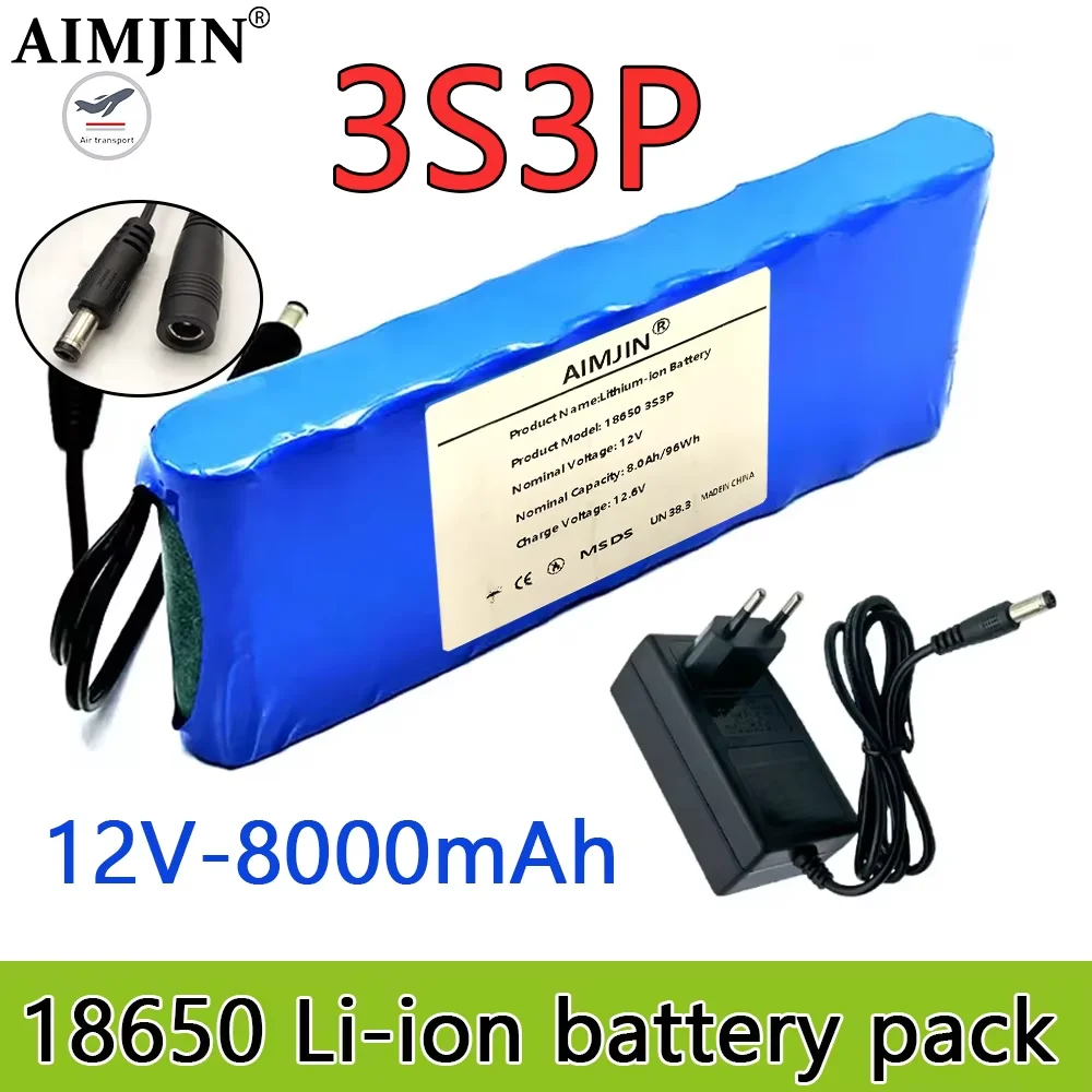 

Аккумуляторный блок 3S3P12V, литий-ионный перезаряжаемый аккумулятор 18650 с большой емкостью 8000 мАч, оснащенный BMS и зарядным устройством.