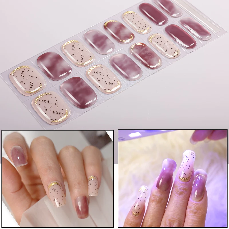 16tips DIY Semi-Cured UV Nail Stickers Spring Summer Flowers Adhesive Nail Strips Patch Slider Full Cover Nail Decoration Decal