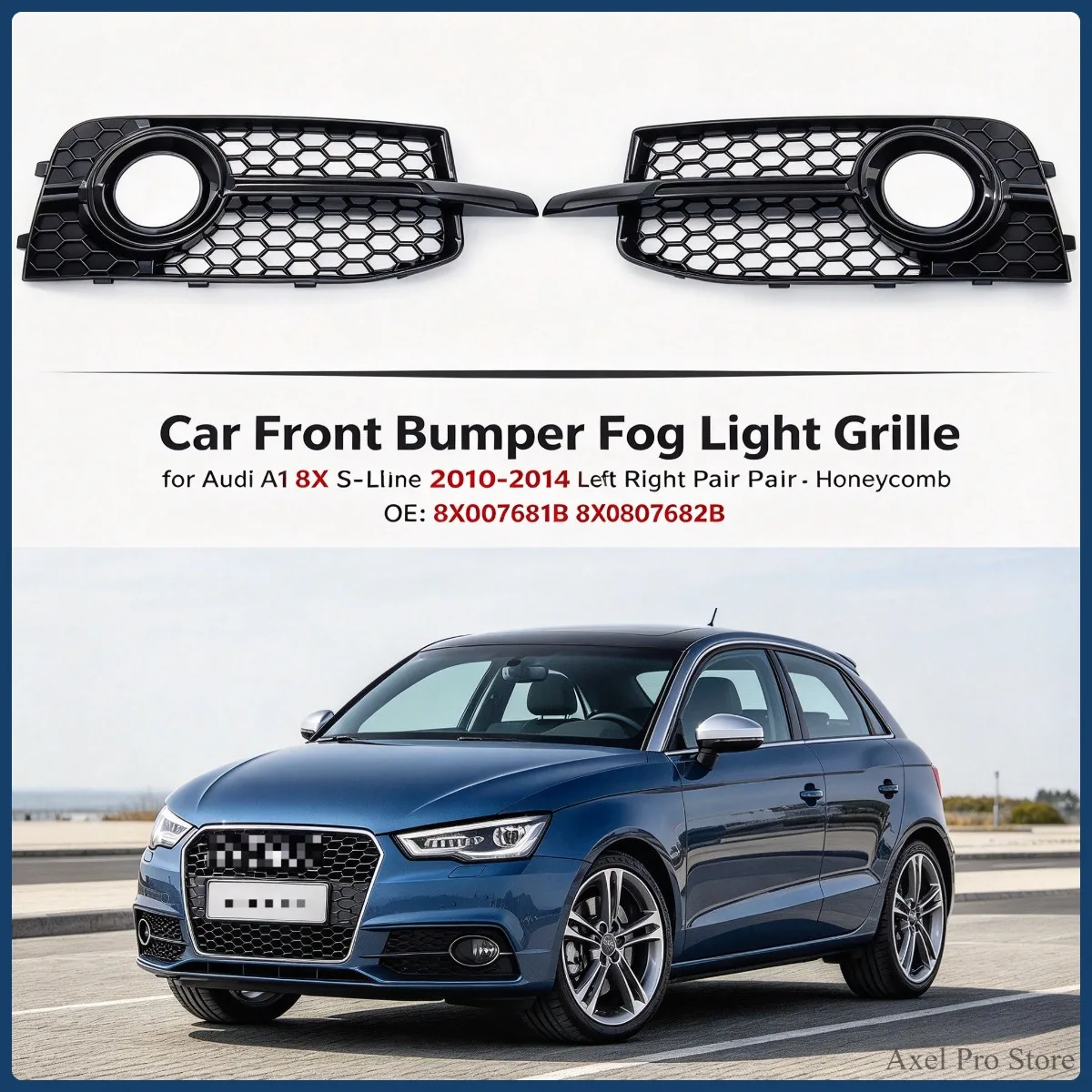 Car Front Bumper Fog Light Grille for Audi A1 8X S-Line 2010 2011 2012 2013 2014 Left Right Pair Honeycomb 8X0807681B 8X0807682B