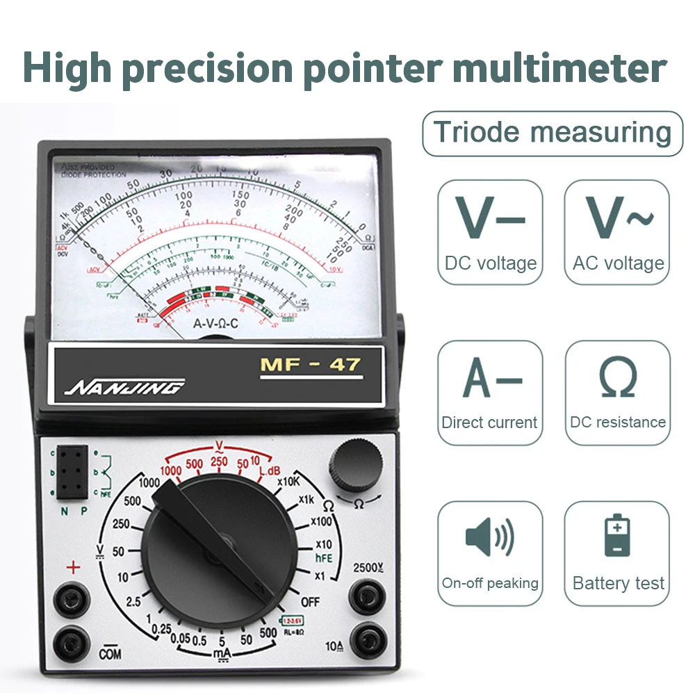 

MF47 Pointer Multimeter DC/AC Voltage Current Tester Resistance Capacitance Meter High-Precision Instrument with Buzzer 2500V