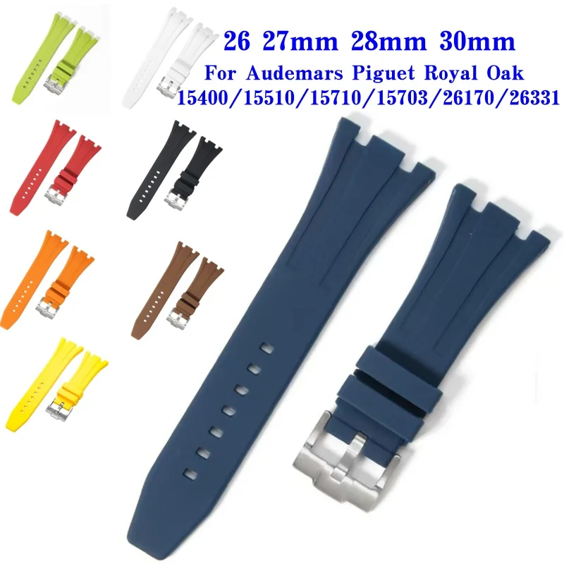 Pulseira de Borracha de Silicone Macia de 26mm, 27mm, 28mm, 30mm para Relógios Masculinos AP Royal Oak Offshore 15400, 26470, 15703 - Acessório de Bracelete